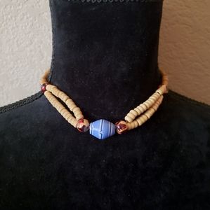 Swirly Blue and White Beaded Boho Necklace